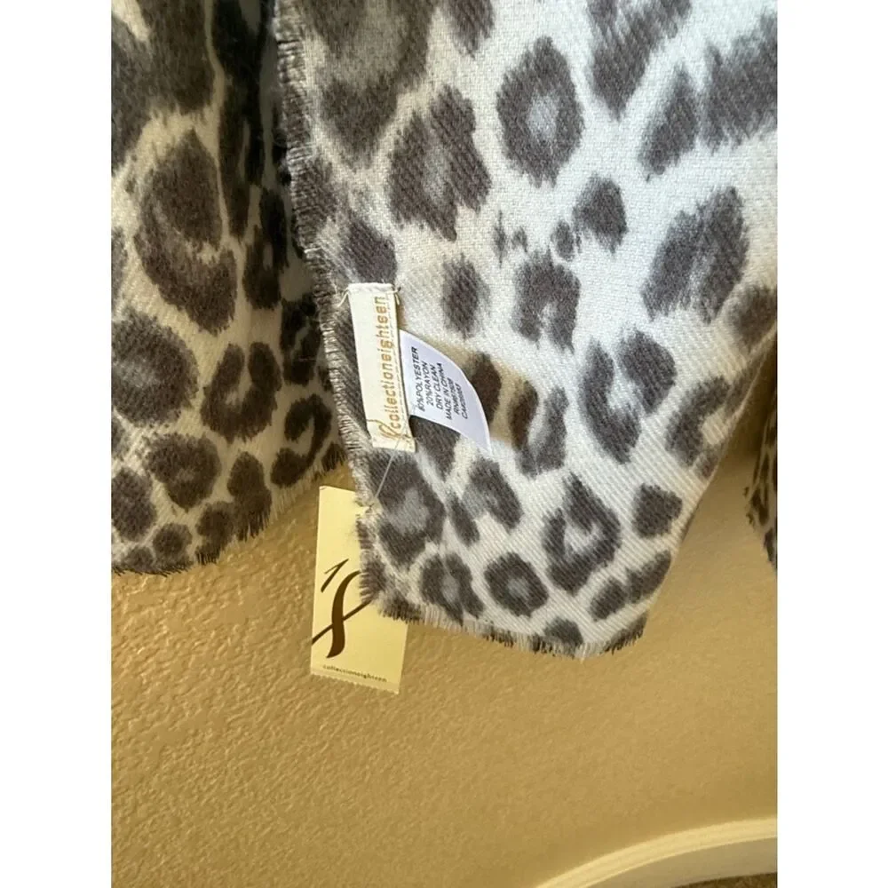 NWT Collection Eighteen Animal Print Gray + White Scarf